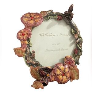 Vintage Wellesley Manor 3.5" Czech Crystal & Enamel Floral Picture Frame